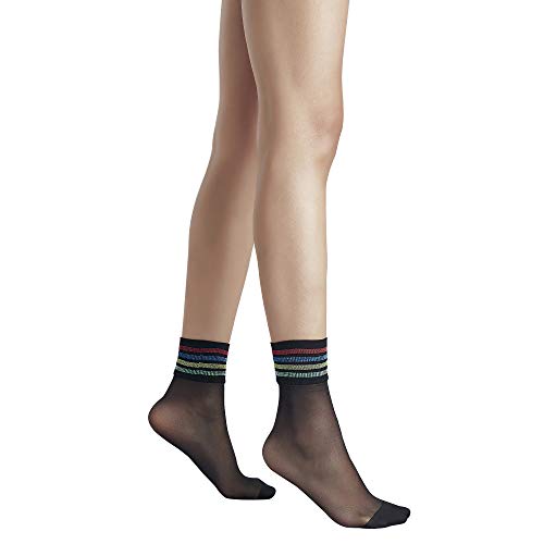 Penti Rainbow Stripe - Tobillos (20 denes), diseño de rayas, color blanco y negro Negro Negro ( Talla única