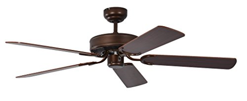 Pepeo Potkuri ventilador de techo sin luz, carcasa de bronce viejo, aspas reversibles color caoba con insertos de ratán, 132 cm, para habitaciones de hasta 25 m²