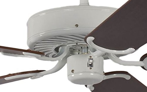 Pepeo Potkuri ventilador de techo sin luz, carcasa en blanco lacado, aspas reversibles color caoba con insertos de ratán, 132 cm, para habitaciones de hasta 25 m²