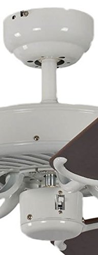 Pepeo Potkuri ventilador de techo sin luz, carcasa en blanco lacado, aspas reversibles color caoba con insertos de ratán, 132 cm, para habitaciones de hasta 25 m²