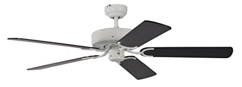 Pepeo Potkuri ventilador de techo sin luz, carcasa en blanco lacado, aspas reversibles color negro / rayas, 132 cm, para habitaciones de hasta 25 m²