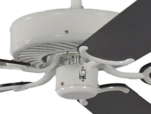 Pepeo Potkuri ventilador de techo sin luz, carcasa en blanco lacado, aspas reversibles color negro / rayas, 132 cm, para habitaciones de hasta 25 m²