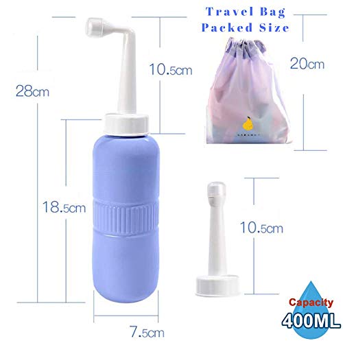 Peri Bottle Momwasher - Botella portátil para el cuidado postparto, lavadora 2 en 1 de viaje de mano higiene personal Tushy Bide botella boca abajo con 400 ml y boquilla angulada, bolsa de bono