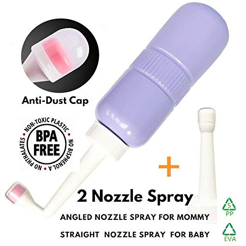 Peri Bottle Momwasher - Botella portátil para el cuidado postparto, lavadora 2 en 1 de viaje de mano higiene personal Tushy Bide botella boca abajo con 400 ml y boquilla angulada, bolsa de bono