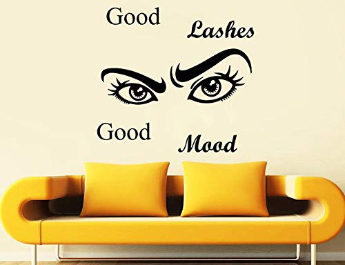 Pestañas de la pared del ojo de las pestañas citas buenas pestañas buen humor niña ojos cejas etiqueta de vinilo salón de belleza decoración maquillaje Deco 62X57CM