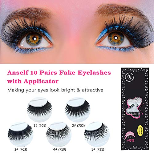 Pestañas Postizas,Anself 10 pares de Pestañas Postizas con Pestañas Postizas Aplicador de Pestañas largas y rizadas Pestañas