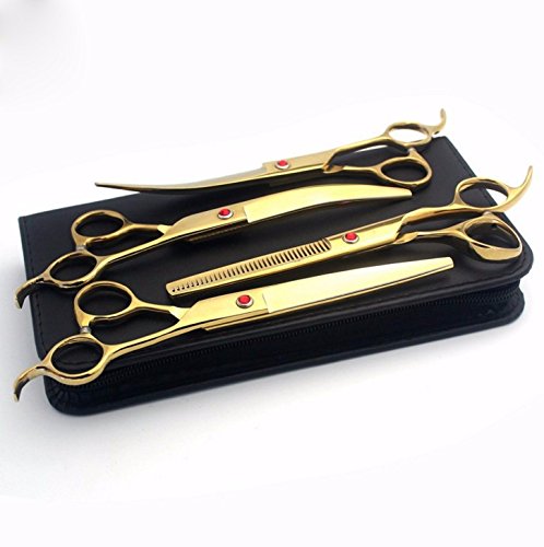 Pet Online Belleza mascotas traje de tijeras de acero inoxidable de alta calidad perro lana reparación cortados, oro