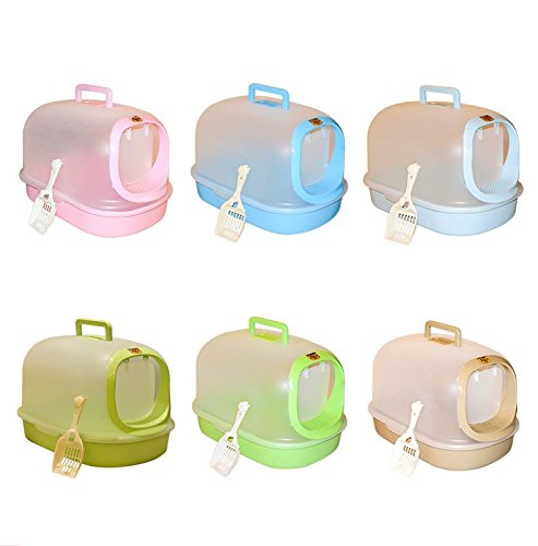 Pet Online Gato higiénico completo cerrado desodorante translúcido chapoteo cuenca grande de arena de gato shoully, 51 * 40 * 39cm, verde oscuro