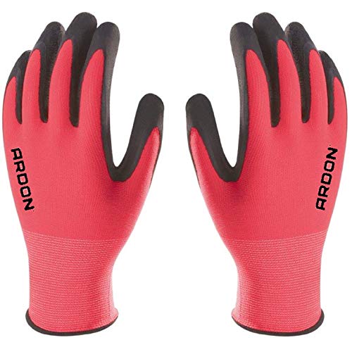 PETRA PROTECTION guantes de trabajo, alta calidad, nylon recubiertos con espuma de látex duradera y flexible. Jardinería, industria, agricultura, transporte (1 Par, Rosa, talla 7"S")