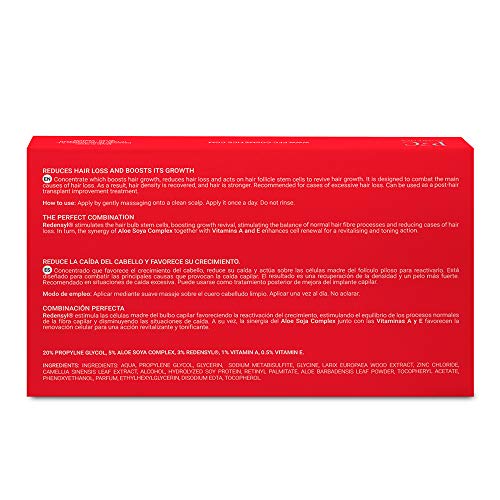 PFC Cosmetic Ampollas para Crecimiento de Cabello Hairxil Forte Concentrate Tónico para Crecimiento Rápido del Pelo Tratamiento Capilar con Propilen Glicol Aloe Complex SoJa Redensyl® Vitamina A y E.