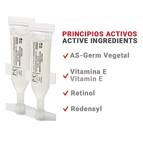 PFC Cosmetic Ampollas para Crecimiento de Cabello Hairxil Forte Concentrate Tónico para Crecimiento Rápido del Pelo Tratamiento Capilar con Propilen Glicol Aloe Complex SoJa Redensyl® Vitamina A y E.