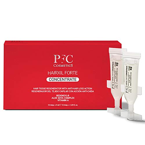 PFC Cosmetic Ampollas para Crecimiento de Cabello Hairxil Forte Concentrate Tónico para Crecimiento Rápido del Pelo Tratamiento Capilar con Propilen Glicol Aloe Complex SoJa Redensyl® Vitamina A y E.