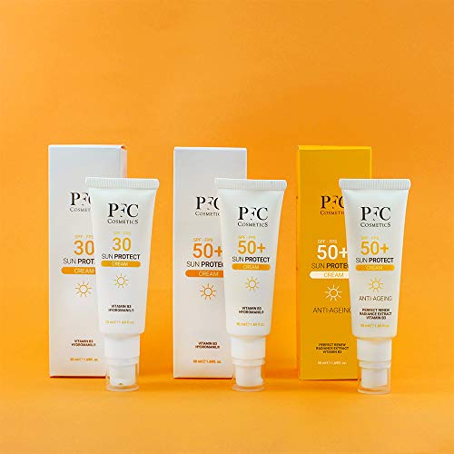 PFC Cosmetic Crema Solar Mineral Sun Protect SPF 50+ Antiaging Protección solar con Vitamina B3 Perfect Renew Radiance Extract Locción Solar con Protección UVA UVB Duradera Transpirable e Hidratante.