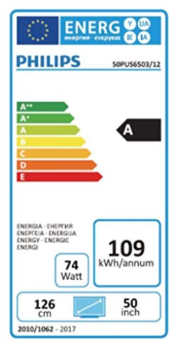 Philips 50PUS6503/12/R/C - Smart TV LED Ultraplano de 50" (126 cm), 4K Uhd, 3840 X 2160, 16:9, DVB-T/T2/T2-HD/C/S/S2, Wifi, Altavoces 20 W, 3 x HDMI, 2 x USB, Negro