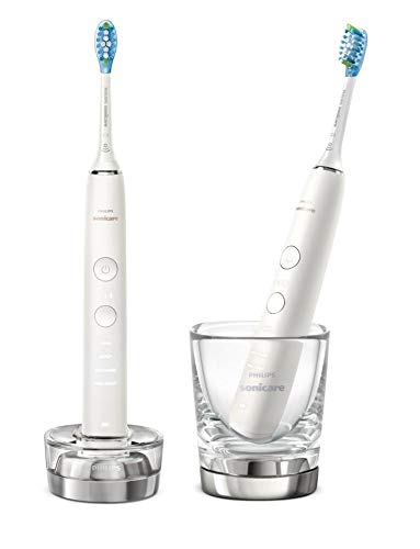 Philips Pack doble cepillos eléctricos DiamondClean 9000 en BLANCO, Cepillos conectados con app y tecnología sónica con 4 modos de cepillado, cabezales antiplaca C3, vaso cargador y base de carga