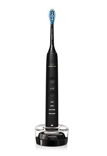 Philips Pack doble cepillos eléctricos DiamondClean 9000 en NEGRO, Cepillos conectados con app y tecnología sónica con 4 modos de cepillado, cabezales antiplaca C3, vaso cargador y base de carga