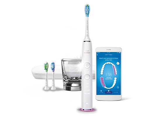 Philips Sonicare DiamondClean Smart HX9903/03 - Cepillo de dientes eléctrico con App de formación personalizada, sensor de presión, 4 modos, 3 cabezales, vaso cargador y estuche, color blanco