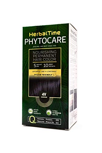 Phytocare Tinte permanente y nutritivo para cabello sin amoniaco, sin PPD, sin SLS, sin parabenos Color Berenjena 4V