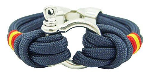 Pi2010 - Pulsera náutica Grillete y Bandera de España/Marino/Unisex / 17cm de Largo/recomendamos medirse la muñeca para calcular Talla/Hecha a Mano en España