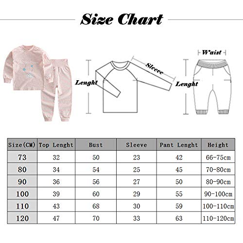 Pijamas de Manga Larga para Niños, Morbuy Pijamas Dos Piezas Bebe Niño y Niña Otoño Suave Y Cómoda Ropa 100% Algodón Ceñido Mantener Caliente Camisa + Pantalón (80cm,Gato Rosa)