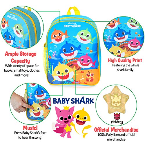 Pinkfong Baby Shark Official Mochilas Escolares Juveniles | Mochila Musical Interactivo Niño 3 4 5 Años Con La Canción Baby Shark | Mochila Infantil Con Melodía Para Escola, Creche, Guardería, Piscina
