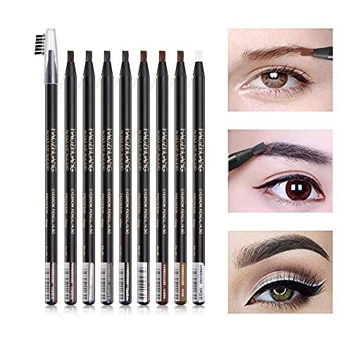 Pinkiou Lápiz de cejas con pincel Impermeable Peel Off Negro Marrón Gris 8 colores Bolígrafos (12 PCS)
