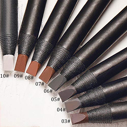 Pinkiou Lápiz de cejas con pincel Impermeable Peel Off Negro Marrón Gris 8 colores Bolígrafos (12 PCS)
