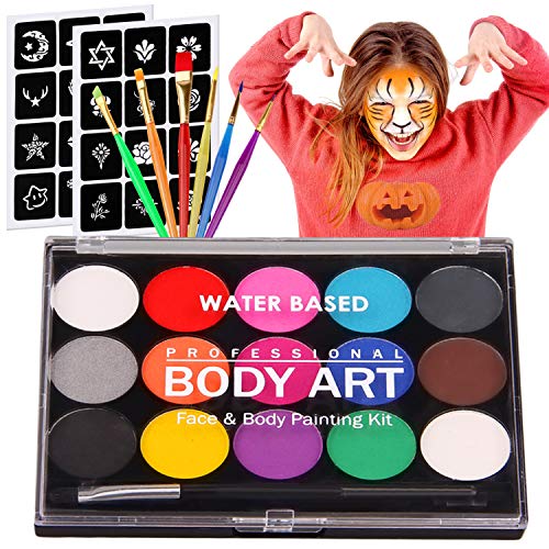 Pintura Para La Cara Pintura Facial, Pinturas Profesionales Lavables A 15 Colores +24 Plantillas + 7 Pinceles, Mascarillas Orgánicas Profesionales Para La Fiesta De Maquillaje De Navidad De Halloween