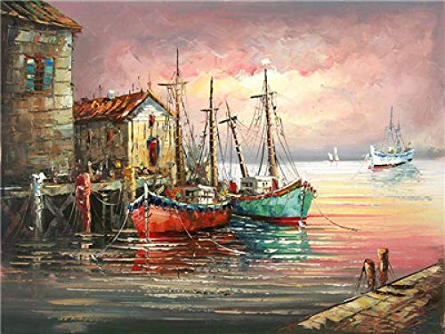 Pintura por números Puerto Pintar por Numeros DIY Acrílica Pintura Kit para Adultos y Niños Principiantes - 40 * 50 CM con 3 Pinceles y Colores Brillantes Sin Marco