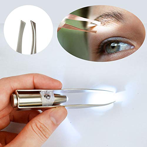Pinza para cejas profesional con luz LED de alta precisión de acero inoxidable