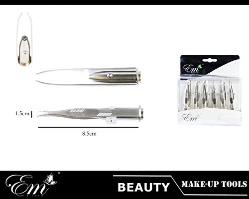 Pinza para cejas profesional con luz LED de alta precisión de acero inoxidable