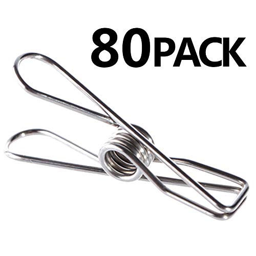 Pinzas de Ropa - Pinzas de acero inoxidable Clavijas de lavandería (80 Pcs)