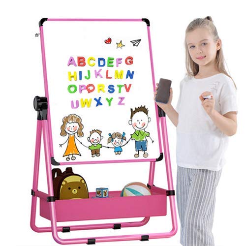 Pizarra Infantil Caballete Para niños, Pizarra Magnetica infantil, Pizarra Blanca y Pizarra con Soporte Ajustable y Giro 360 Grados y Letras y Números Magnéticos de Bonificación