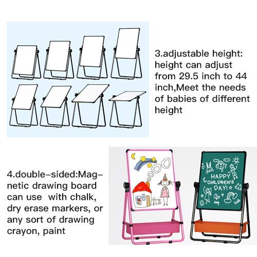Pizarra Infantil Caballete Para niños, Pizarra Magnetica infantil, Pizarra Blanca y Pizarra con Soporte Ajustable y Giro 360 Grados y Letras y Números Magnéticos de Bonificación