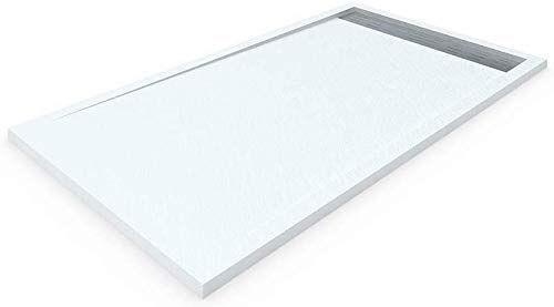 PLATO DE DUCHA DE RESINA CON MARCO LATERALES TEXTURA PIZARRA VALVULA INCLUIDA 70X100, BLANCO RAL 9003