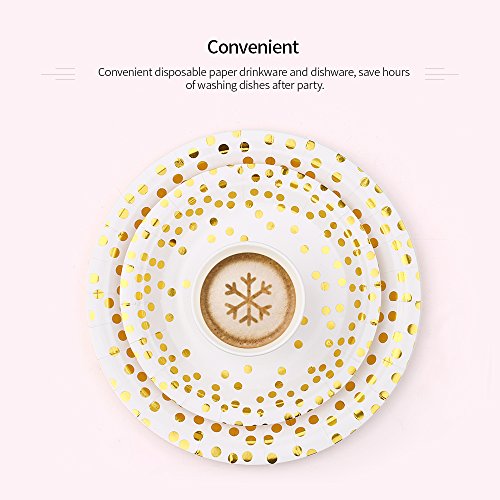 Platos Desechables y Vasos Cumpleaños, Juego de 180 Piezas Vasos de Carton y Plates con Patrón Dorado - 60 Vasos de Papel 270ml - 60 Platos de Postre 7"- 60 Platos Grandes 9"