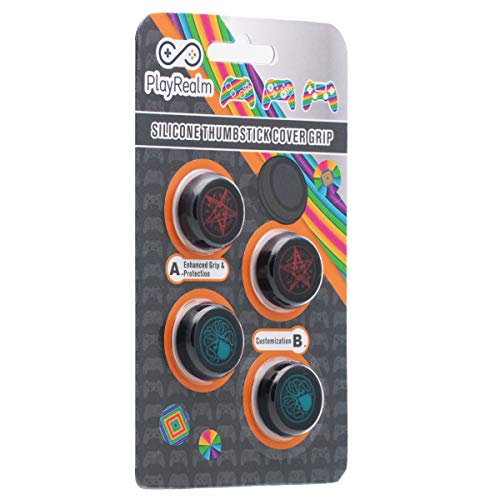 Playrealm Suave Caucho Silicona Impresión Agarres para el Pulgar Pulgar Apretón Cubierta x 4 para PS4, Xbox One, Switch PRO Mando (Paquete Indecible)