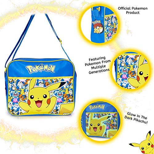 Pokémon Pikachu Bolso Bandolera Escolar Para Niños Que Brilla en La Oscuridad, Bolsa de Mensajero Cruzada Para Colegio Viajes Deporte, Regalos Originales Para Niños Niñas