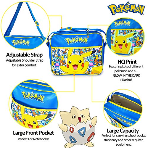 Pokémon Pikachu Bolso Bandolera Escolar Para Niños Que Brilla en La Oscuridad, Bolsa de Mensajero Cruzada Para Colegio Viajes Deporte, Regalos Originales Para Niños Niñas