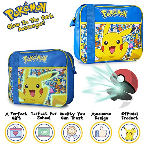 Pokémon Pikachu Bolso Bandolera Escolar Para Niños Que Brilla en La Oscuridad, Bolsa de Mensajero Cruzada Para Colegio Viajes Deporte, Regalos Originales Para Niños Niñas