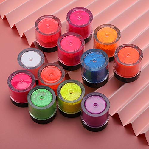 Polvo fluorescente, polvo de fósforo de uñas de 12 colores, polvo de pigmento de neón, reactivo de luz negra UV, herramienta de manicura de polvo de bricolaje de uñas de Halloween(12 piezas)