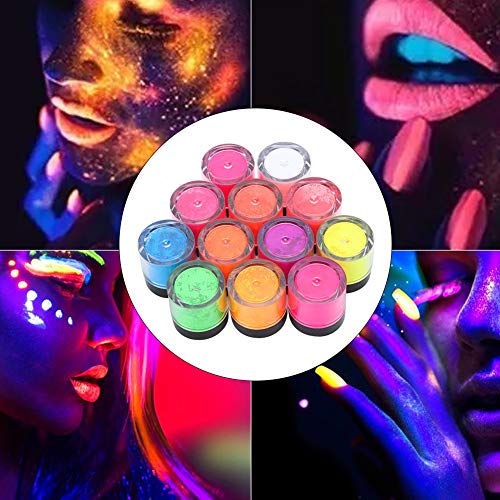 Polvo fluorescente, polvo de fósforo de uñas de 12 colores, polvo de pigmento de neón, reactivo de luz negra UV, herramienta de manicura de polvo de bricolaje de uñas de Halloween(12 piezas)