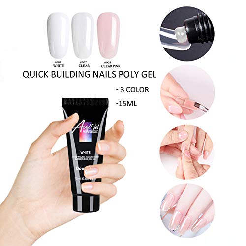 Poly gel nails kit,Anself 15ml Nail Poly Gel de Construcción Rápida Gel UV Espátula Extensión del cepillo Puntas falsas Set