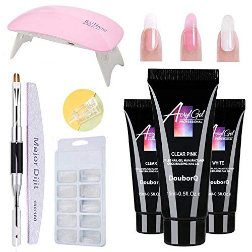 Poly gel nails kit,Anself 15ml Nail Poly Gel de Construcción Rápida Gel UV Espátula Extensión del cepillo Puntas falsas Set