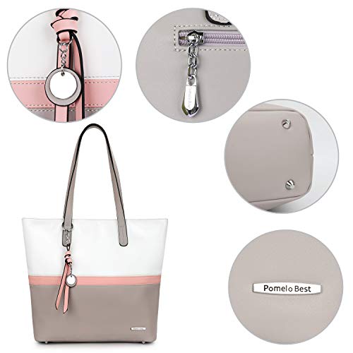Pomelo Best Bolsos de Mujer,Bolso Señora Tote,Bolso Bandolera Rayas,Bolso Shopper,PU Piel Bolso de Hombro Mujeres del Trabajo, Diario Vida y Vacaciones (Rosa)