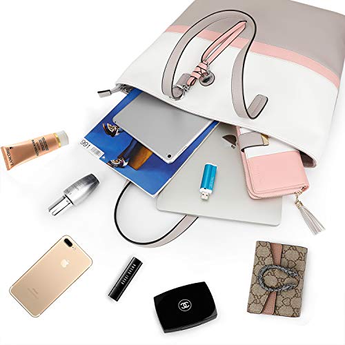 Pomelo Best Bolsos de Mujer,Bolso Señora Tote,Bolso Bandolera Rayas,Bolso Shopper,PU Piel Bolso de Hombro Mujeres del Trabajo, Diario Vida y Vacaciones (Rosa)