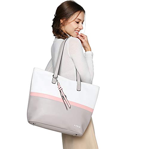 Pomelo Best Bolsos de Mujer,Bolso Señora Tote,Bolso Bandolera Rayas,Bolso Shopper,PU Piel Bolso de Hombro Mujeres del Trabajo, Diario Vida y Vacaciones (Rosa)
