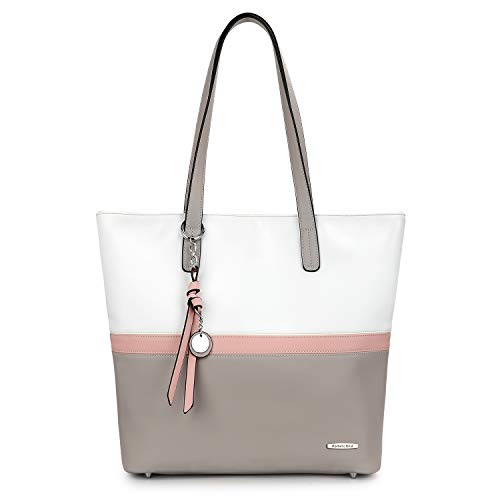 Pomelo Best Bolsos de Mujer,Bolso Señora Tote,Bolso Bandolera Rayas,Bolso Shopper,PU Piel Bolso de Hombro Mujeres del Trabajo, Diario Vida y Vacaciones (Rosa)