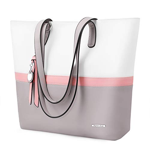 Pomelo Best Bolsos de Mujer,Bolso Señora Tote,Bolso Bandolera Rayas,Bolso Shopper,PU Piel Bolso de Hombro Mujeres del Trabajo, Diario Vida y Vacaciones (Rosa)