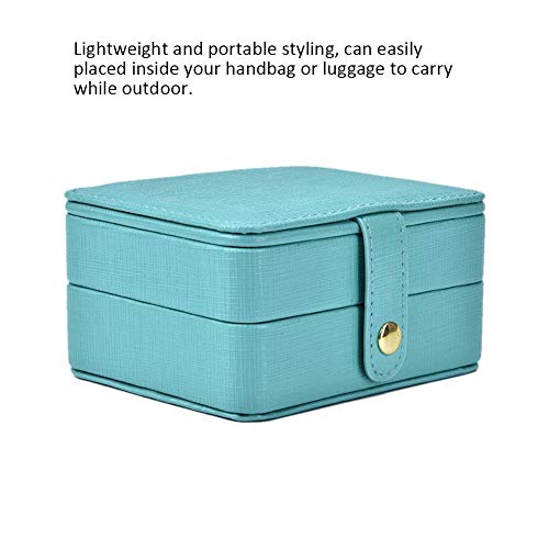 Pongnas Nuevo pequeño joyero de Viaje, Mini joyero, Espejo de Cuero Incorporado, Doble Anillo portátil, Pendientes, Caja de Almacenamiento, Damas y niñas(Azul de Tiffany)